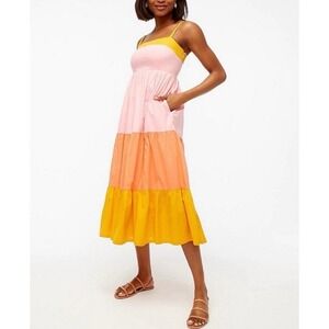 J.Crew Reimagined‎ Sleeveless Pink Colorblock Tiered Midi Dress sz 6 J Crew